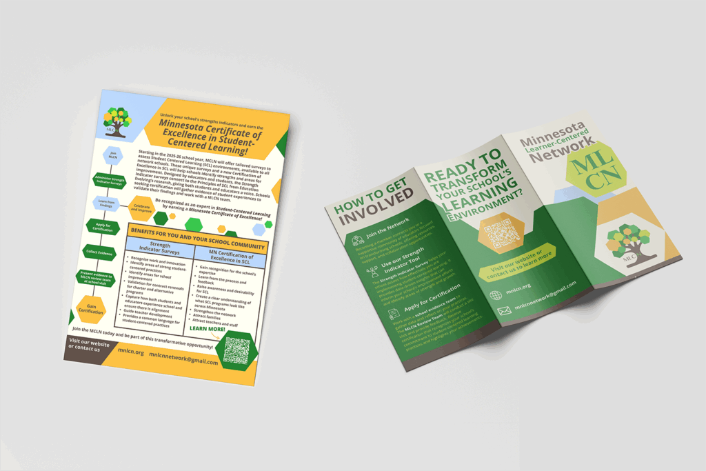 Mockups of flyers for the Minnesota Learner-Center Network