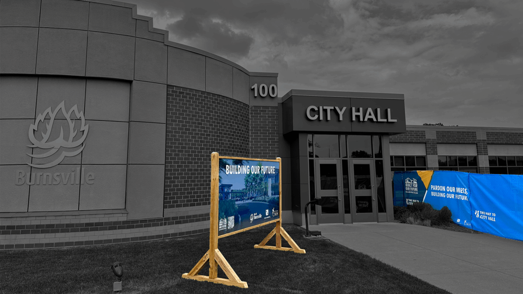 Construction signs for the city of Burnsville.