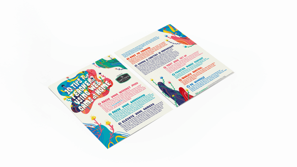 Mockup of a flyer for how to set up your camera.