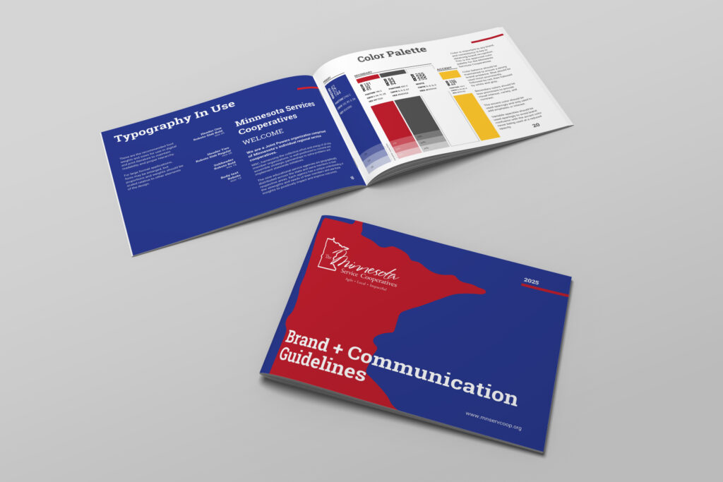 Mockups of brand books for South Central Service Cooperative.