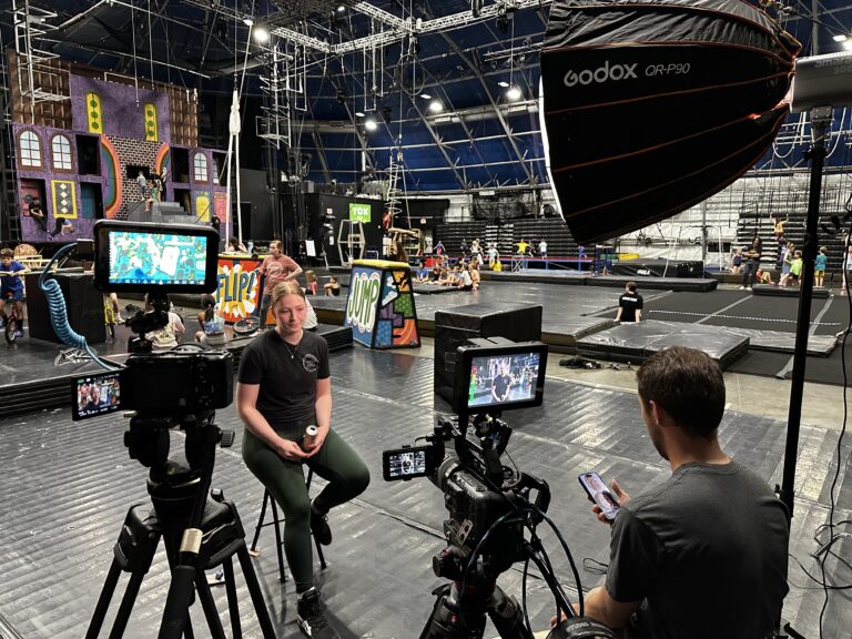 Camera's set up for interview with student