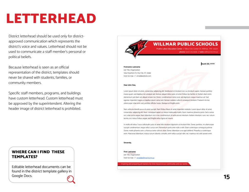 Brand book page- Willmar- Letterhead